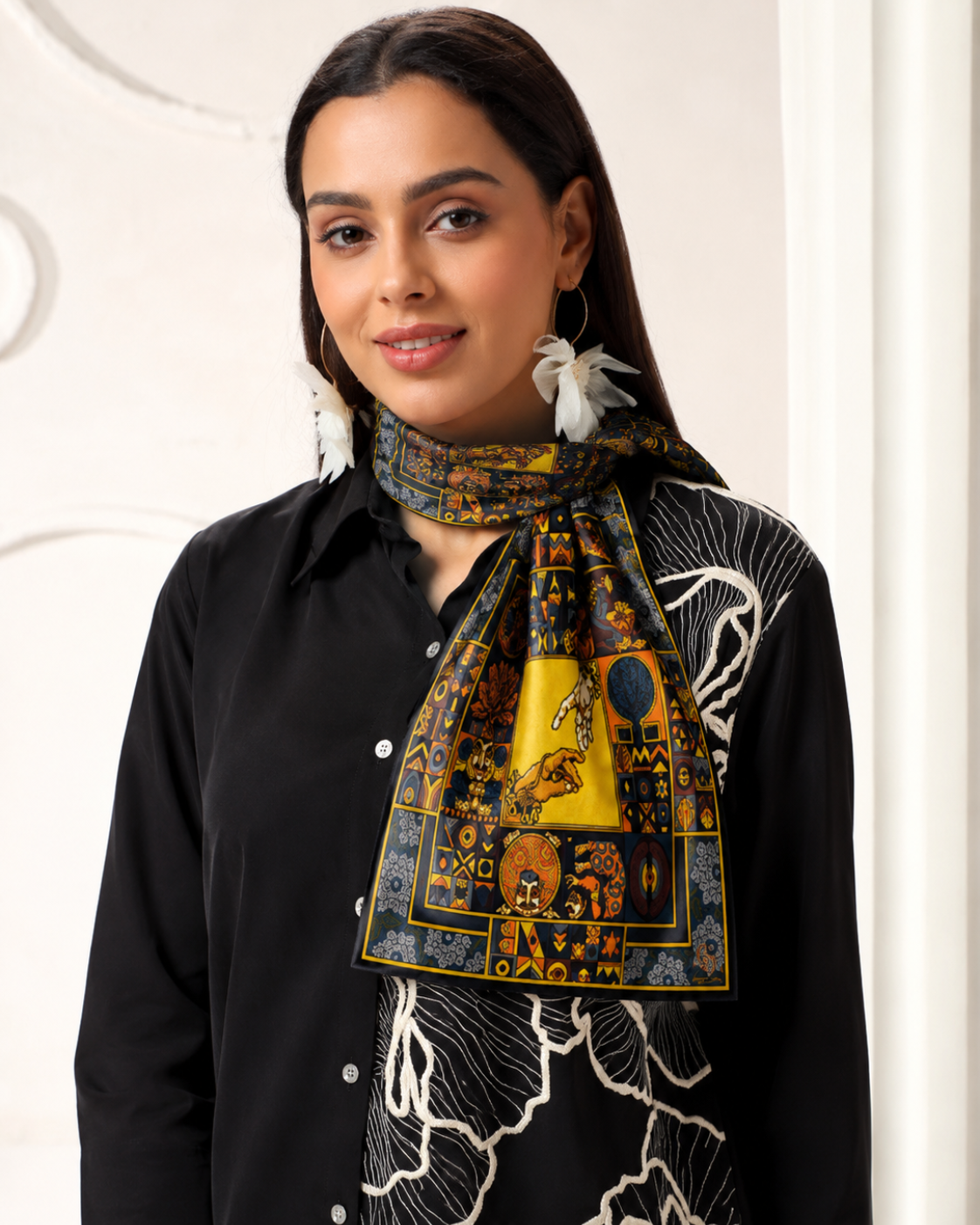 designer folk art silk scarf