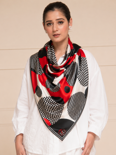 Abstract Geometric Print Silk Scarf