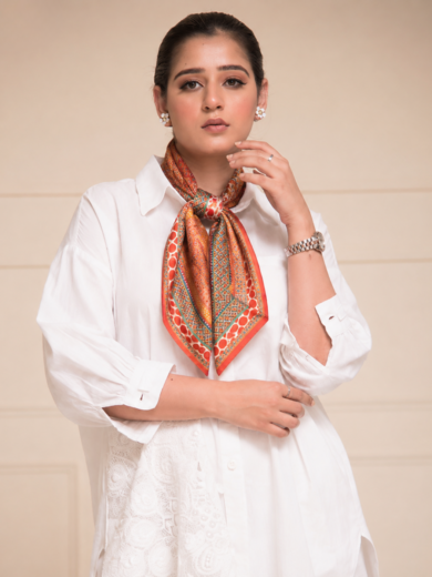 Kalamkari Geometric Print Silk Scarf